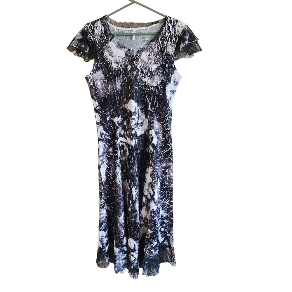 Lindi Crinkle rose lace edged midi dress size large dark fairy whimsygoth - Picture 1 of 7